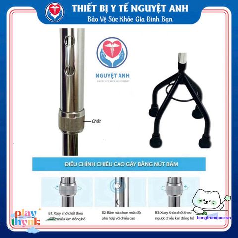 Gậy Đi Bộ 4 Chân Lucass B932 Cho Người Cao Tuổi - Dễ Điều Chỉnh, An Toàn, Chất Liệu Inox Bền Bỉ