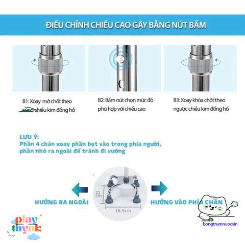 Gậy Lucass B-934 4 Chân Điều Chỉnh Chiều Cao - Hỗ Trợ Đi Lại Cho Người Già, Người Ốm, Phục Hồi Chức Năng