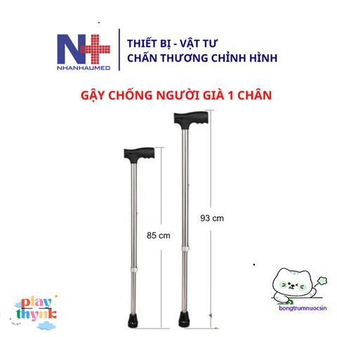 Gậy Chống Một Chân Inox Cho Người Già - Giải Pháp An Toàn Hỗ Trợ Đi Lại - Gậy Batong Chắc Chắn, Không Gỉ, Điều Chỉnh Chiều Cao