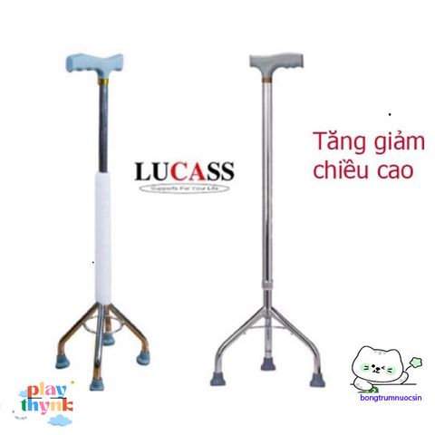 Gậy Ba Chân Lucass - Giúp Người Già, Bệnh Nhân Đi Lại An Toàn, Chất Liệu Sắt Mạ Crom, Điều Chỉnh Chiều Cao Tối Đa 94cm