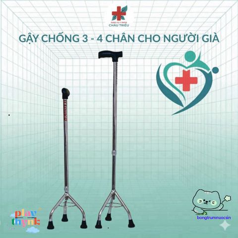 Gậy Đi Bộ Haruko 3 Chân & 4 Chân - Gậy Chống An Toàn Cho Người Già, Điều Chỉnh Chiều Cao 70-90cm, Bọc Cao Su Chống Trơn