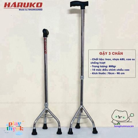 Gậy Đi Bộ Haruko 3 Chân & 4 Chân - Gậy Chống An Toàn Cho Người Già, Điều Chỉnh Chiều Cao 70-90cm, Bọc Cao Su Chống Trơn