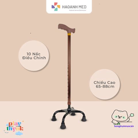 Gậy Đi Bộ Chống Trượt 4 Chân Dành Cho Người Lớn Tuổi, Điều Chỉnh Chiều Cao 63-88cm - Hợp Kim Nhôm/Inox Bền Bỉ, An Toàn Khi Đi Lại