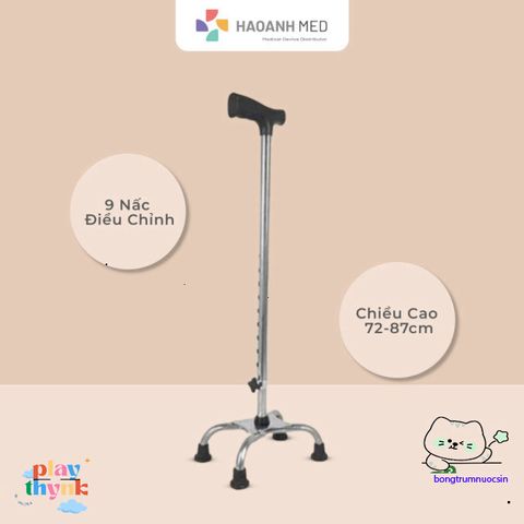 Gậy Đi Bộ Chống Trượt 4 Chân Dành Cho Người Lớn Tuổi, Điều Chỉnh Chiều Cao 63-88cm - Hợp Kim Nhôm/Inox Bền Bỉ, An Toàn Khi Đi Lại