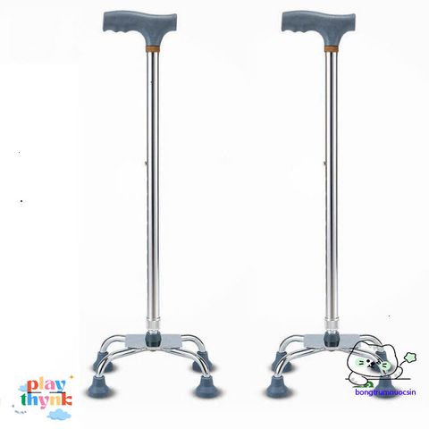 Gậy Đi Bộ 4 Chân Có Thể Điều Chỉnh - Thiết Bị Hỗ Trợ An Toàn Cho Người Già, Chất Liệu Inox Bền Bỉ