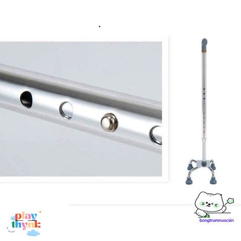 Gậy Đi Bộ 4 Chân Có Thể Điều Chỉnh - Thiết Bị Hỗ Trợ An Toàn Cho Người Già, Chất Liệu Inox Bền Bỉ