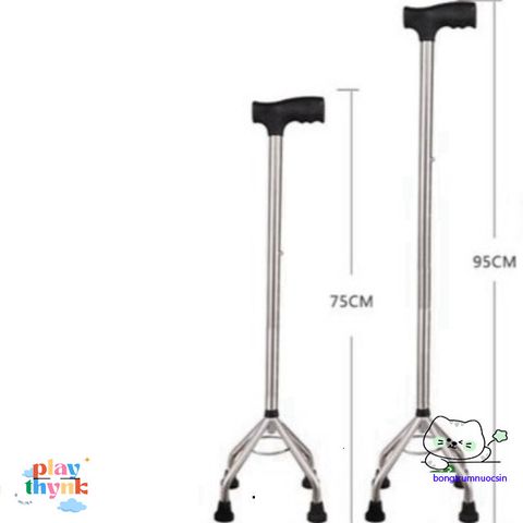 Gậy chống 4 chân điều chỉnh chiều cao - Hỗ trợ an toàn cho người cao tuổi và người bệnh - Chất liệu inox bền vững