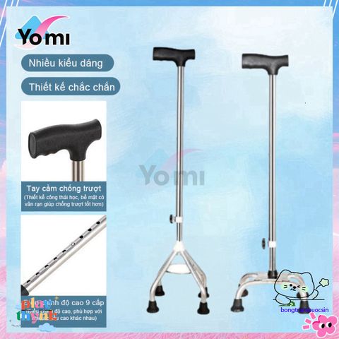 Gậy Bốn Chân Inox Điều Chỉnh Cho Người Già - An Toàn, Chắc Chắn, Chiều Cao 65-90cm, Hỗ Trợ Đi Lại Sau Chấn Thương