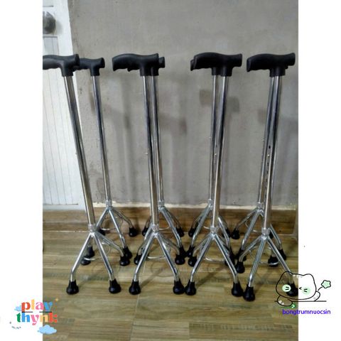 Gậy Chống Trượt Inox Bốn Chân, Gậy Gấp Có Đèn LED, Gậy Tập Đi Dành Cho Người Già - Hỗ Trợ Di Chuyển An Toàn