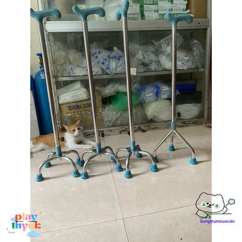 Gậy chống tập đi inox Việt Nam - Gậy điều chỉnh chiều cao 3/4 chân siêu bền cho người phục hồi sức khỏe