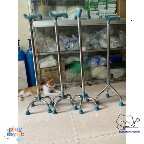 Gậy chống tập đi inox Việt Nam - Gậy điều chỉnh chiều cao 3/4 chân siêu bền cho người phục hồi sức khỏe