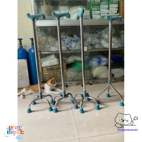 Gậy chống tập đi inox Việt Nam - Gậy điều chỉnh chiều cao 3/4 chân siêu bền cho người phục hồi sức khỏe