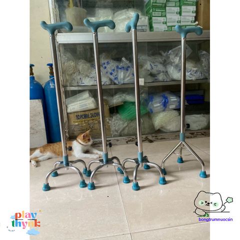 Gậy chống tập đi inox Việt Nam - Gậy điều chỉnh chiều cao 3/4 chân siêu bền cho người phục hồi sức khỏe