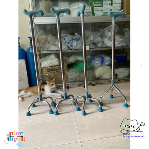 Gậy chống tập đi inox Việt Nam - Gậy điều chỉnh chiều cao 3/4 chân siêu bền cho người phục hồi sức khỏe