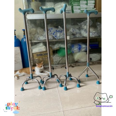 Gậy chống tập đi inox Việt Nam - Gậy điều chỉnh chiều cao 3/4 chân siêu bền cho người phục hồi sức khỏe