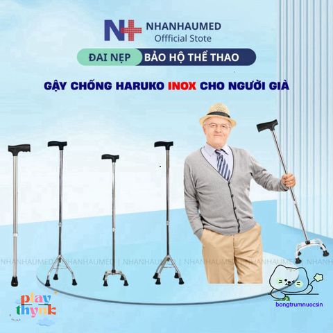 Gậy Chống Inox Haruko cho Người Già - Thiết Kế An Toàn 1-3-4 Chân Điều Chỉnh Cao, Chống Trơn Trượt, Hỗ Trợ Đặc Biệt cho Người Cao Tuổi
