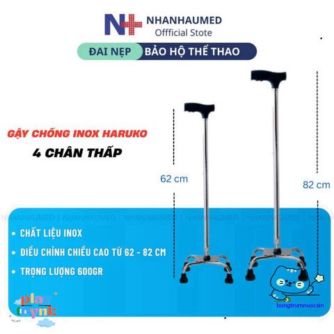 Gậy Chống Inox Haruko cho Người Già - Thiết Kế An Toàn 1-3-4 Chân Điều Chỉnh Cao, Chống Trơn Trượt, Hỗ Trợ Đặc Biệt cho Người Cao Tuổi