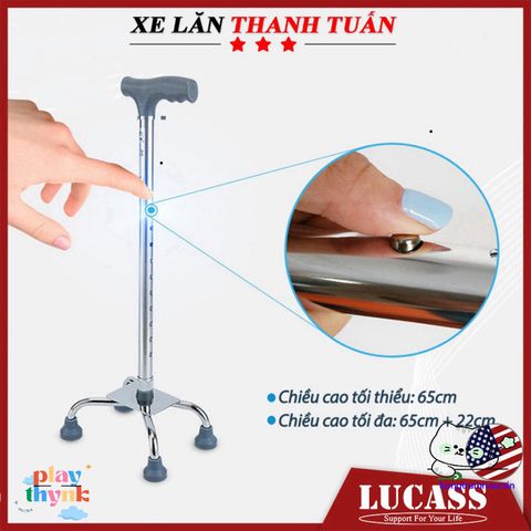 Gậy đi lại Lucass B924 4 chân - Thiết bị hỗ trợ di chuyển cho người lớn tuổi, có thể điều chỉnh chiều cao, an toàn và chắc chắn.