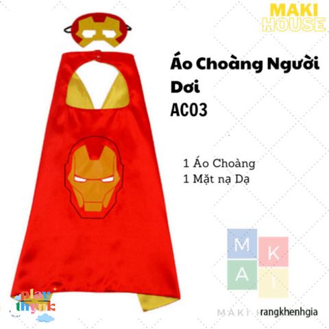 Áo Choàng Siêu Nhân Cho Bé - Hóa Trang Halloween Người Nhện, Người Sắt, Thần Sấm, Khẩu Trang Mềm Mại, Thoải Mái, Chất Liệu Satin