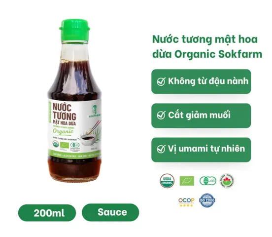 Nước Tương Mật Hoa Dừa Organic Sokfarm Ít Muối - Gia Vị Lên Men Tự Nhiên Cho Cách Ăn Lành Mạnh, Phù Hợp Ăn Chay, Không Đậu Nành