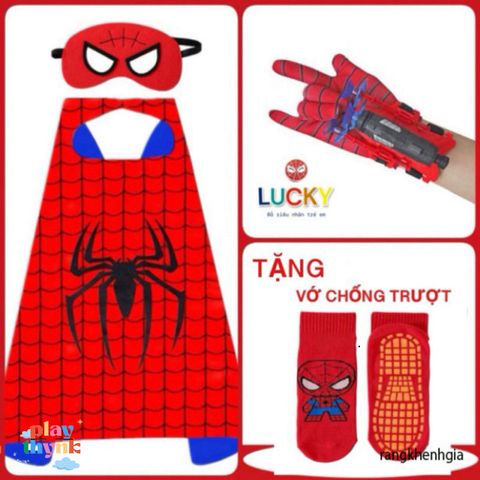 Bộ Siêu Anh Hùng Trẻ Em - Áo Choàng, Găng Tay, Mặt Nạ, Tặng Vớ Nhện Ngộ Nghĩnh cho Bé Từ 3-6 Tuổi