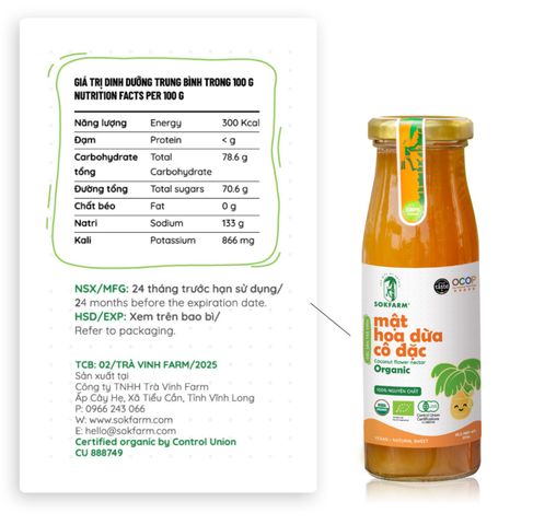 Mật Hoa Dừa Cô Đặc Organic Sokfarm 250g - Chất Tạo Ngọt Tự Nhiên Dành Cho Trẻ Nhỏ, Không Chất Bảo Quản, Phù Hợp Ăn Dặm
