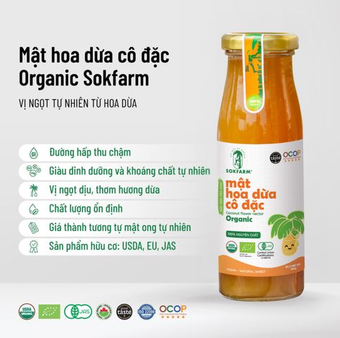 Mật Hoa Dừa Cô Đặc Organic Sokfarm 250g - Chất Tạo Ngọt Tự Nhiên Dành Cho Trẻ Nhỏ, Không Chất Bảo Quản, Phù Hợp Ăn Dặm