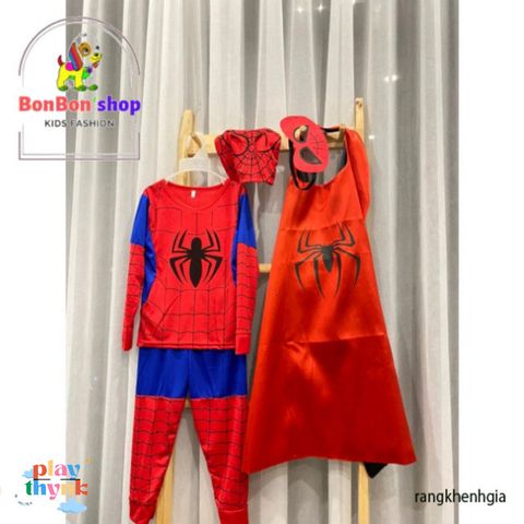 Bộ Đồ Siêu Nhân Nhện Dài Tay với Tà Bay – Trang Phục Hóa Trang Trẻ Em Từ 10kg Đến 30kg, Quà Tặng Sinh Nhật Thú Vị