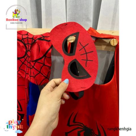 Bộ Đồ Siêu Nhân Nhện Cho Bé - Trang Phục Hóa Trang Siêu Anh Hùng Với Tà Bay, Mũ Chùm Đầu & Mặt Nạ, Dành Cho Trẻ Từ 11-33kg