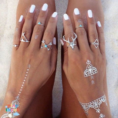 Set 7 Nhẫn Cổ Điển Boho Phong Cách Nữ - Trang Sức Thời Trang Độc Đáo Bằng Hợp Kim và Ngọc Lam