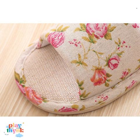 Dép Vải Đi Trong Nhà Hoa Hồng DV.02 - Phong Cách Hàn Quốc Độc Đáo, Êm Ái, Chống Trơn Trượt, Nhiều Kích Cỡ Cho Nam Nữ