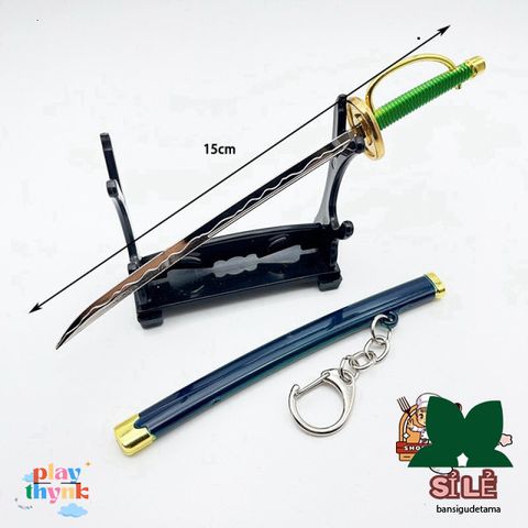 Móc Khóa Mini Kiếm Zoro One Piece - Mô Hình Samurai Anime Chất Liệu Kim Loại An Toàn Dùng Làm Đồ Chơi, Quà Tặng
