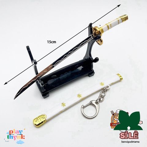 Móc Khóa Mini Kiếm Zoro One Piece - Mô Hình Samurai Anime Chất Liệu Kim Loại An Toàn Dùng Làm Đồ Chơi, Quà Tặng