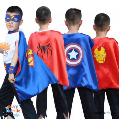 Áo choàng Captain America cho bé trai kèm mặt nạ, chất satin cao cấp, 70x70cm, lý tưởng cho Halloween và cosplay