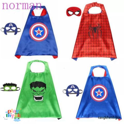 Áo choàng Captain America cho bé trai kèm mặt nạ, chất satin cao cấp, 70x70cm, lý tưởng cho Halloween và cosplay
