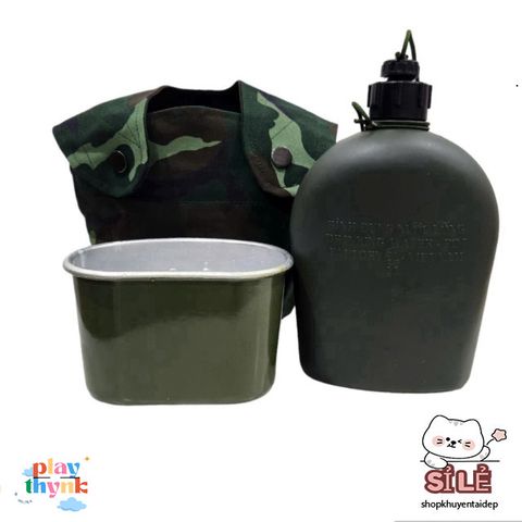 Combo Bình Nước 1L Kèm Ca Nhôm và Túi Đựng - Tiện Lợi cho Du Lịch và Thể Thao, Chất Liệu Nhựa Cao Cấp