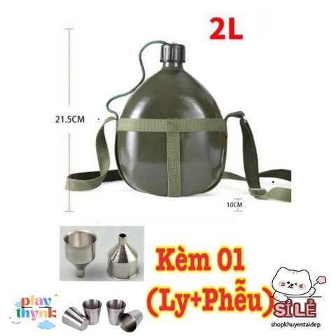 Bình Nhôm Cổ Điển 3L Bền Bỉ - Bình Tông Du Lịch Kèm Dây Đeo và Ly Phễu Tiện Lợi cho Quý Ông Yêu Thích Khám Phá