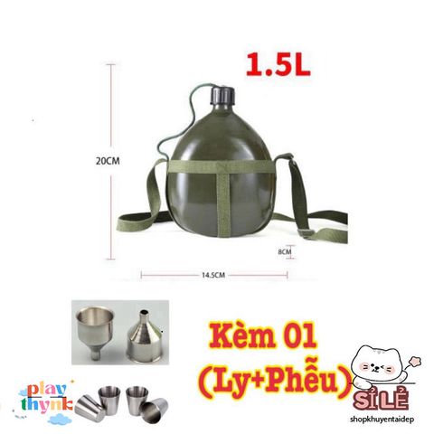 Bình Nhôm Cổ Điển 3L Bền Bỉ - Bình Tông Du Lịch Kèm Dây Đeo và Ly Phễu Tiện Lợi cho Quý Ông Yêu Thích Khám Phá