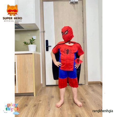Bộ Đồ Siêu Anh Hùng Nhện Cho Bé - Áo Choàng, Mũ Chùm Đầu, Thời Trang Hóa Trang Sinh Nhật, Halloween, Phù Hợp 12-33kg