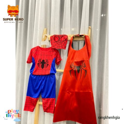 Bộ Đồ Siêu Anh Hùng Nhện Cho Bé - Áo Choàng, Mũ Chùm Đầu, Thời Trang Hóa Trang Sinh Nhật, Halloween, Phù Hợp 12-33kg