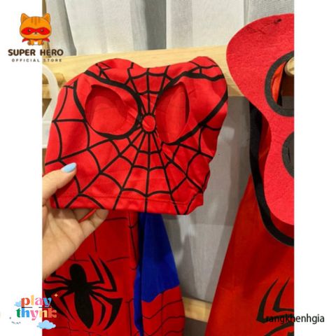 Bộ Đồ Siêu Anh Hùng Nhện Cho Bé - Áo Choàng, Mũ Chùm Đầu, Thời Trang Hóa Trang Sinh Nhật, Halloween, Phù Hợp 12-33kg
