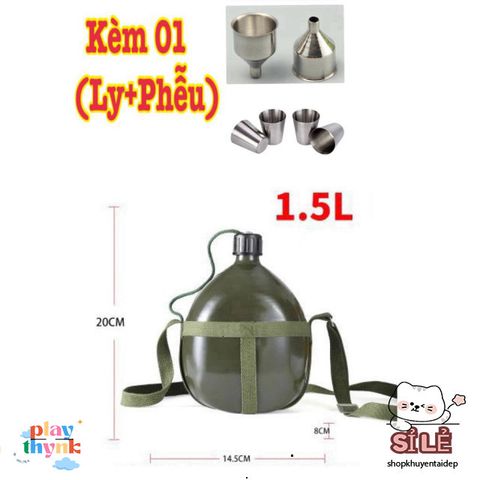 Bình Nhôm Xanh Dương Lính Cũ Vintage - Bình Tông Đeo Dù 1L/1.5L/3L Thể Thao Du Lịch Phong Cách Hoài Niệm
