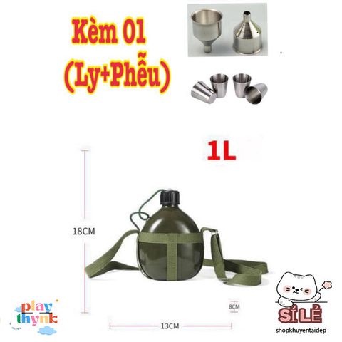 Bình Nhôm Xanh Dương Lính Cũ Vintage - Bình Tông Đeo Dù 1L/1.5L/3L Thể Thao Du Lịch Phong Cách Hoài Niệm