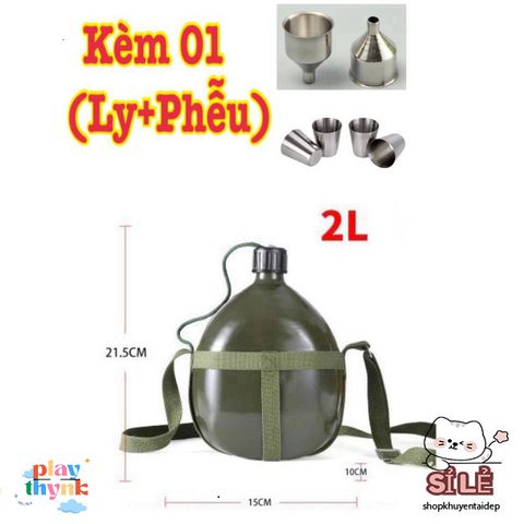 Bình Nhôm Xanh Dương Lính Cũ Vintage - Bình Tông Đeo Dù 1L/1.5L/3L Thể Thao Du Lịch Phong Cách Hoài Niệm