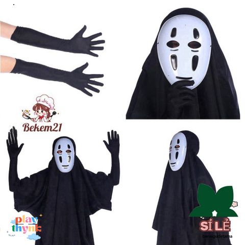 Bộ trang phục cosplay Vô Diện - Áo choàng đen và mặt nạ, đồ cosplays độc đáo cho cả trẻ em và người lớn, thích hợp cho mọi dịp.