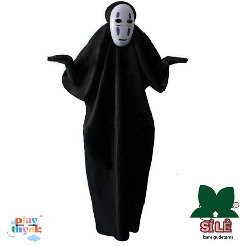Bộ trang phục cosplay Vô Diện cho trẻ em và người lớn - Áo choàng đen và mặt nạ huyền bí cho Halloween và lễ hội