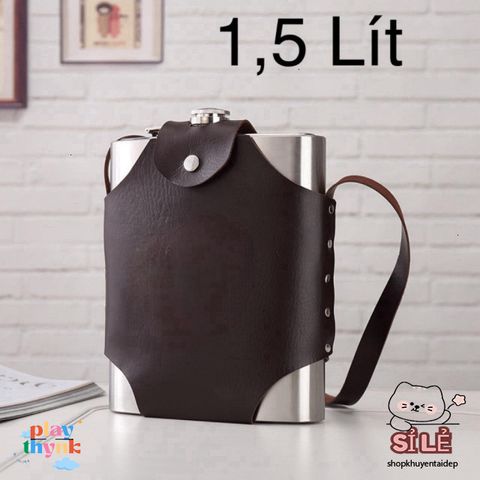 Bình Tông Inox 304 1,5L Chống Rỉ Bền Bỉ - Bao Đựng Có Quai Đeo, Đồ Thể Thao Du Lịch Tiện Dụng