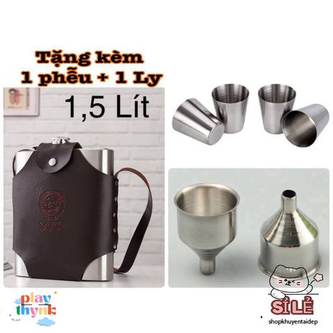 Bình Tông Inox 304 1,5L Chống Rỉ Bền Bỉ - Bao Đựng Có Quai Đeo, Đồ Thể Thao Du Lịch Tiện Dụng