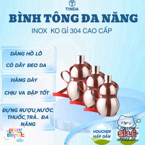 Bình Inox Hồ Lô 1.65L Chống Gỉ Có Dây Đeo Da - Dụng Cụ Dã Ngoại Tiện Lợi Cho Cắm Trại, Picnic, Du Lịch