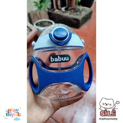 Bình nước Babuu 330ml chống sặc cho bé - Bình tập uống nhựa Tritan an toàn, có tay cầm và dây đeo tiện lợi
